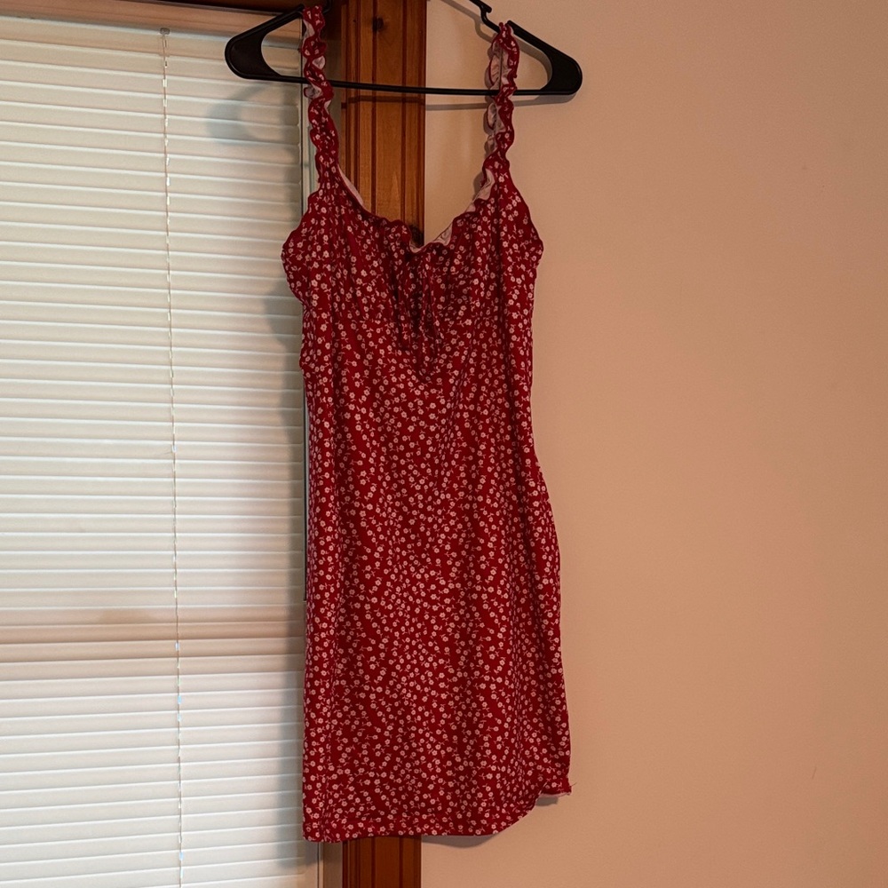 SHEIN Red and White Floral Mini Dress